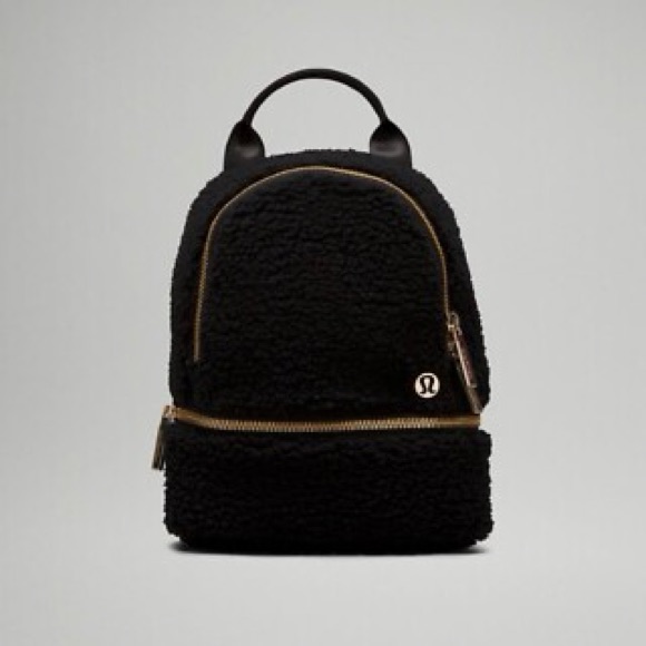 Nwt Lululemon Black Sherpa Mini Backpack With Gold Hardware